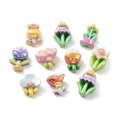 Spring Theme Opaque Resin Decoden Cabochons, AB Color, Flower Mixed Shapes