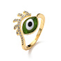 Lampwork Evil Eye Cuff Ring with Clear Cubic Zirconia, Real 18K Gold Plated Brass Jewelry for Women