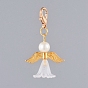 Décorations pendentif ange gardien, avec de l'acrylique, Perles en verre nacré, fermoirs à pinces de homard en alliage de zinc plaqué or clair et perles en alliage