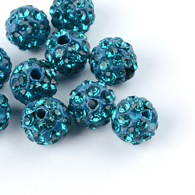 Polymère fait main perles d'argile de boule de disco, avec verre strass, pp 13 (1.9~2 mm), 4 rangées de strass, 6 mm, Trou: 1mm