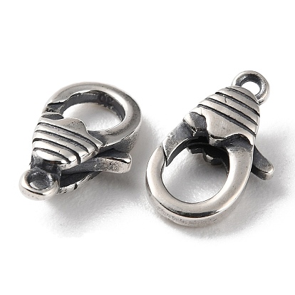 925 Thailand Sterling Silver Lobster Claw Clasps, Stripe, with 925 Stamp