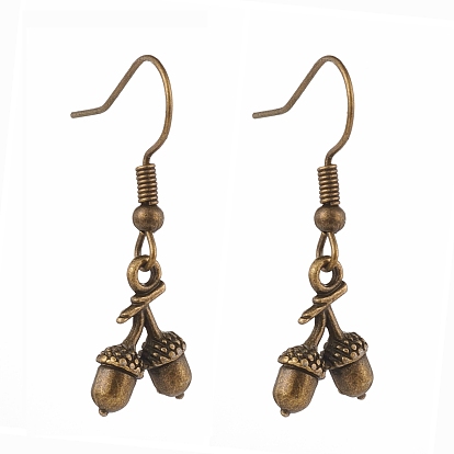 Boucles d'oreilles pendantes gland en alliage de style tibétain, avec crochets d'oreilles en fer
