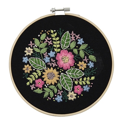 Embroidery Kit, DIY Cross Stitch Kit, with Embroidery Hoops, Needle & Cloth with Floral and Leaf Pattern, Colored Thread, Instruction
