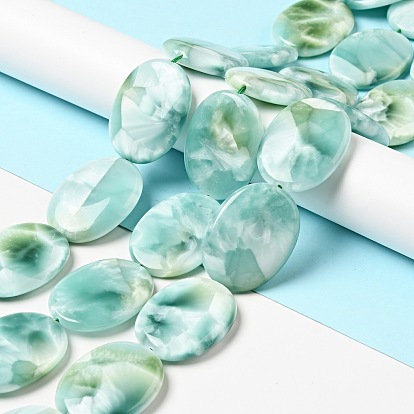 Brins de perles de verre naturel, classe AB +, oeuf, bleu aqua