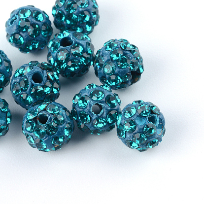 Handmade Polymer Clay Disco Ball Beads, with Glass Rhinestone, PP13(1.9~2mm), 4 Rows Rhinestone, 6mm, Hole: 1mm