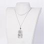 Alloy Pendant Necklaces, Woven Net/Web with Feather, with Natural Gemstone Beads and Brass Chain, Antique Silver and Platinum