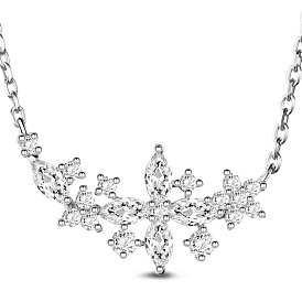 TINYSAND 925 Sterling Silver Cubic Zirconia Glittering Flowers Necklace, 15.55 inch