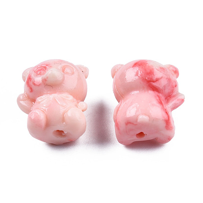 Synthetic Coral Beads, Dyed, Two Tone, Bear