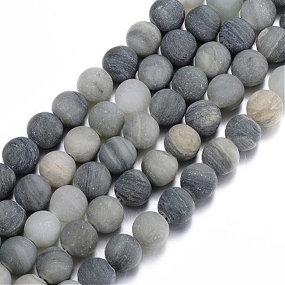 Frosted Round Natural Green Rutilated Quartz Beads Strands