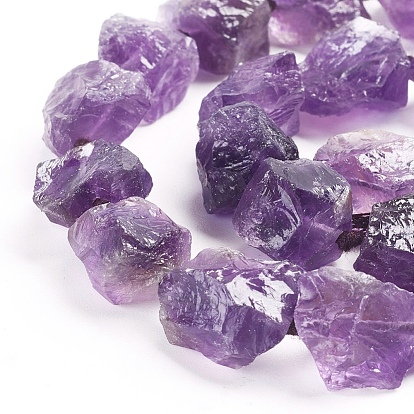 Raw Rough Natural Amethyst Beads Strands, Nuggets