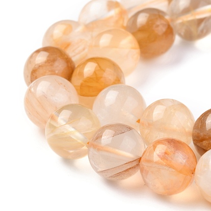 Natural Yellow Hematoid Quartz/Golden Healer Quartz Beads Strands, Round