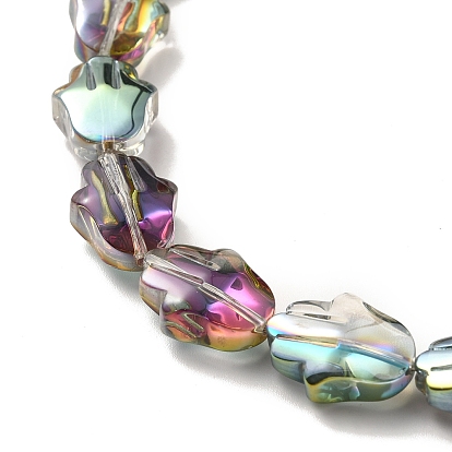 Transparent Electroplate Glass Beads Strands, Half Rainbow Plated, Hamsa Hand