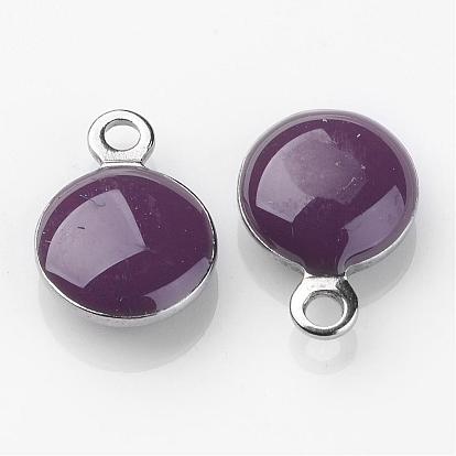 Stainless Steel Enamel Charms, Enamelled Sequins, Flat Round