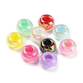 UV Plating Rainbow Iridescent Acrylic European Beads, Large Hole Beads, Rondelle