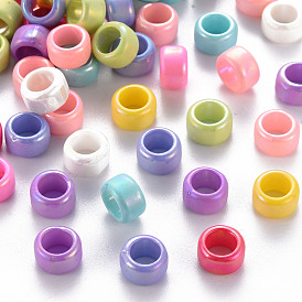 Opaque Acrylic European Beads,  Dyed, AB Color, Large Hole Beads, Column