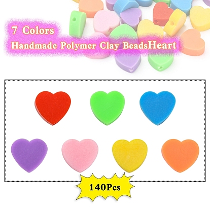 140Pcs 7 Colors Handmade Polymer Clay Beads, Heart