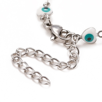 Coeur en émail avec bracelet chaînes à maillons mauvais œil, 304 bijoux en acier inoxydable pour femmes