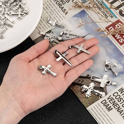 304 Stainless Steel Pendants, with Rhinestone, Mixed Style, Cross, 25~32x15~22x3~5mm, Hole: 9.5x3.5mm