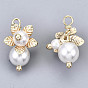 ABS Plastic Imitation Pearl Pendants, with Real 18K Gold Plated Brass Findings, Flower