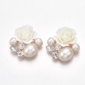 Alloy Cabochons, with ABS Plastic Imitation Pearl, Resin and Acrylic Rhinestone, Flower