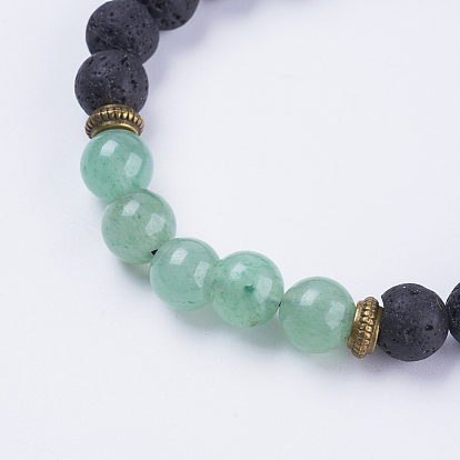 Nylon réglable bracelets cordon tressé de perles, avec pierre de lave, pierres précieuses & résultats d'alliage