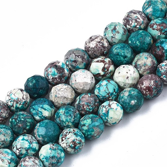 Chapelets de perles chrysocolla naturelles , ronde, facette, teint