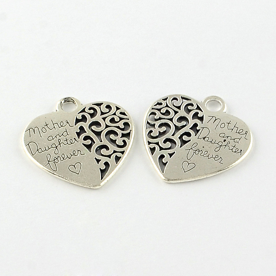 Heart with Words Tibetan Style Alloy Pendants, Lead Free & Cadmium Free, 29x28x2mm, Hole: 3.5mm, about 100pcs/500g