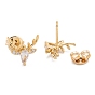 Brass Micro Pave Clear Cubic Zirconia Stud Earrings, with Ear Nuts, Long-Lasting Plated, Deer