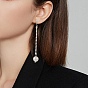Boucles d'oreilles pendantes avec chaînes en strass et strass en laiton, avec perles nacrées rondes, 304 bijoux en acier inoxydable pour femmes
