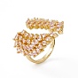 Cubic Zirconia Double Angel Wing Open Cuff Ring, Real 18K Gold Plated Brass Jewelry for Women, Lead Free & Cadmium Free