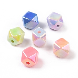 UV Plating Rainbow Iridescent Opaque Acrylic Beads, Faceted, Cornerless Cube Bead