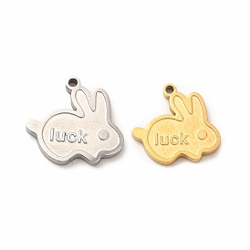 Ion Plating(IP) 304 Stainless Steel Pendant Enamel Settings, Rabbit with Word Luck