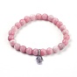 Bracelets breloque opale rose naturelle, avec des breloques en laiton zircone cubique, hamsa main / main de fatima / main de miriam