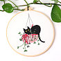 DIY Cat & Plants Pattern Embroidery Kits, Including Printed Cotton Fabric, Embroidery Thread & Needles, Imitation Bamboo Embroidery Hoop