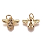Brass Micro Pave Cubic Zirconia Charms, with Jump Rings, Bees, Black & Clear