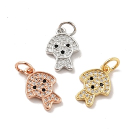 Dog Brass Micro Pave Clear Cubic Zirconia Charms, with Jump Ring, Cadmium Free & Lead Free