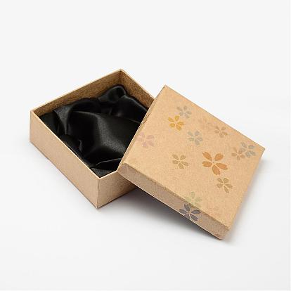 Kraft Jewelry Box, for Bracelet/Bangle, Square, Flower Pattern