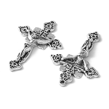 Tibetan Style Alloy Pendants, For Easter, Lead Free & Cadmium Free, Crucifix Cross, 48x31x5mm, Hole: 2mm