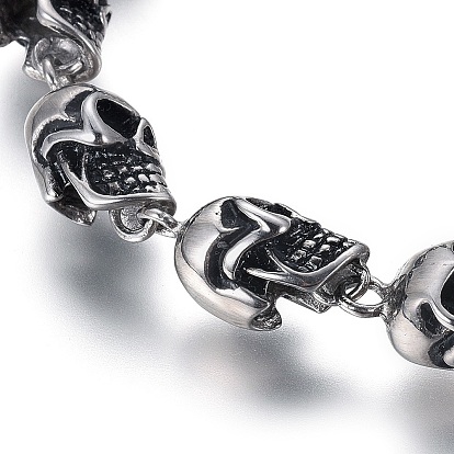 304 Stainless Steel Link Chain Bracelets, with Toggle Clasps, Skull