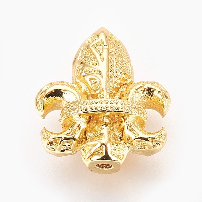 Brass Micro Pave Cubic Zirconia Beads, Lead Free & Cadmium Free & Nickel Free, Long-Lasting Plated, Fleur De Lis, Clear