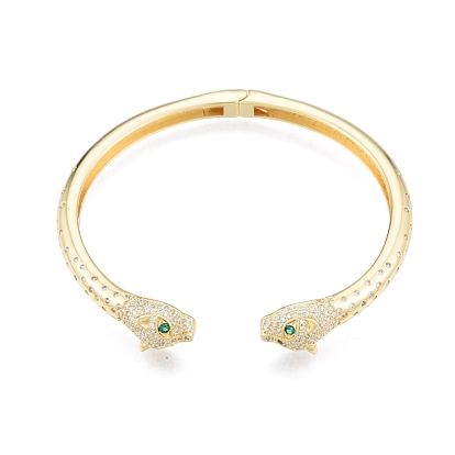 Green Cubic Zirconia Leopard Open Cuff Bangles, Brass Jewelry for Women