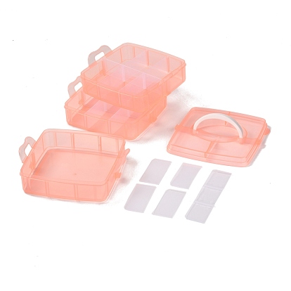 Rectangle Portable PP Plastic Detachable Storage Box, with Three Layers and Handle, 18 Compartment Organizer Boxes