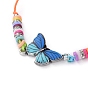 Adjustable Nylon Cord Link Bracelets, with Printed Alloy Links, Polymer Clay Heishi Beads, 304 Stainless Steel Round Beads and Brass Rhinestone Beads, Butterfly