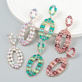 Bohemian Style Exaggerated Earrings with Colorful Rhinestones - European and American Brand
