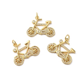 Rack Plating Brass Pave Cubic Zirconia Pendants, with Jump Ring, Lead Free & Cadmium Free, Long-Lasting Plated, Bicycle Charm