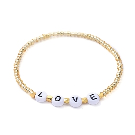 Perles de rocaille de verre étirer bracelets, avec des perles acryliques et des perles d'espacement en laiton doré, mot