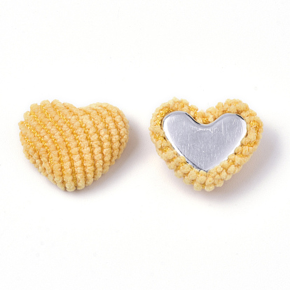 Corduroy Cloth Fabric Covered Cabochons, with Aluminum Bottom, Heart