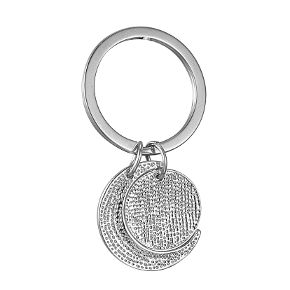 Alloy Keychain, Cadmium Free & Lead Free, Flat Round & Moon with Word