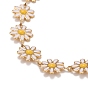 Enamel Daisy Link Chain Necklace, Vacuum Plating 304 Stainless Steel Jewelry for Women