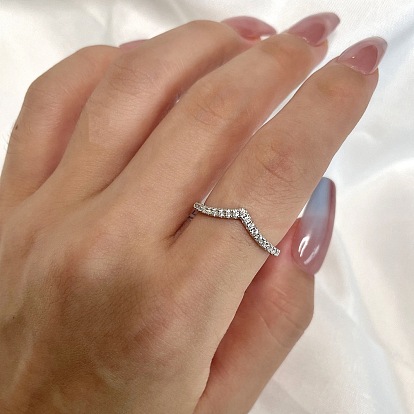 925 женское кольцо на палец из стерлингового серебра с микропаве из циркония, v-образный, с печатью 925, Реальная платина